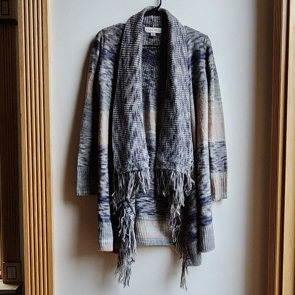 Knox Rose Tan/Brown Striped Open Cardigan With Fringe Size XS - Picture 6 of 14